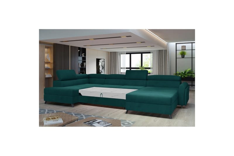 Hörnsoffa Eltap Josette 360x200x92 cm - Mat Velvet 75, Grön, Vänster - Möbler - Vardagsrum - Bäddsoffor - U bäddsoffa