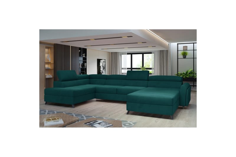 Hörnsoffa Eltap Josette 360x200x92 cm - Mat Velvet 75, Grön, Vänster - Möbler - Vardagsrum - Bäddsoffor - U bäddsoffa