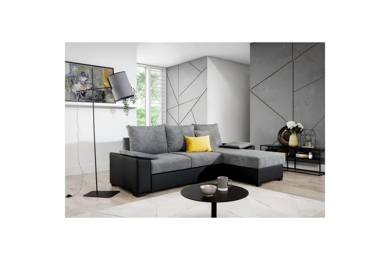 Hörnsoffa Eltap Letto 245x160x90 cm, Omega 13, Soft 11, Grå, Svart