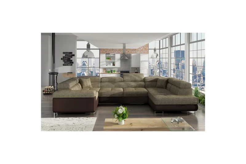 Hörnsoffa Eltap Letto 340x202x90 cm, Berlin 03, Mjuk 66, Beige, Mörkbrun, Höger