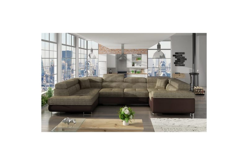 Hörnsoffa Eltap Letto 340x202x90 cm - Berlin 03, Mjuk 66, Beige, Mörkbrun, Vänster - Möbler - Vardagsrum - Bäddsoffor - Hörnbäddsoffa