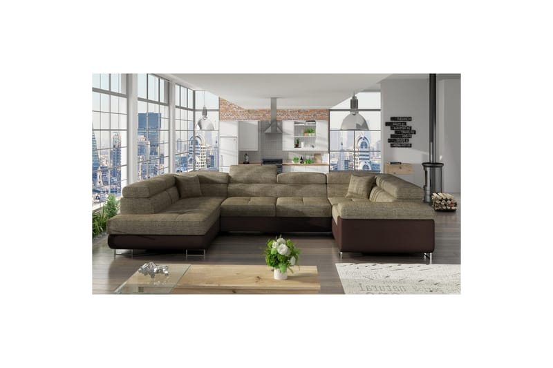Hörnsoffa Eltap Letto 340x202x90 cm - Berlin 03, Mjuk 66, Beige, Mörkbrun, Vänster - Möbler - Vardagsrum - Bäddsoffor - Hörnbäddsoffa