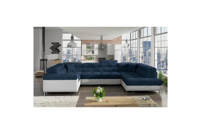Hörnsoffa Eltap Letto 340x202x90 cm - Kronos 09, Soft 17, Mörkblå, Vit, Höger - Möbler - Vardagsrum - Bäddsoffor - Hörnbäddsoffa