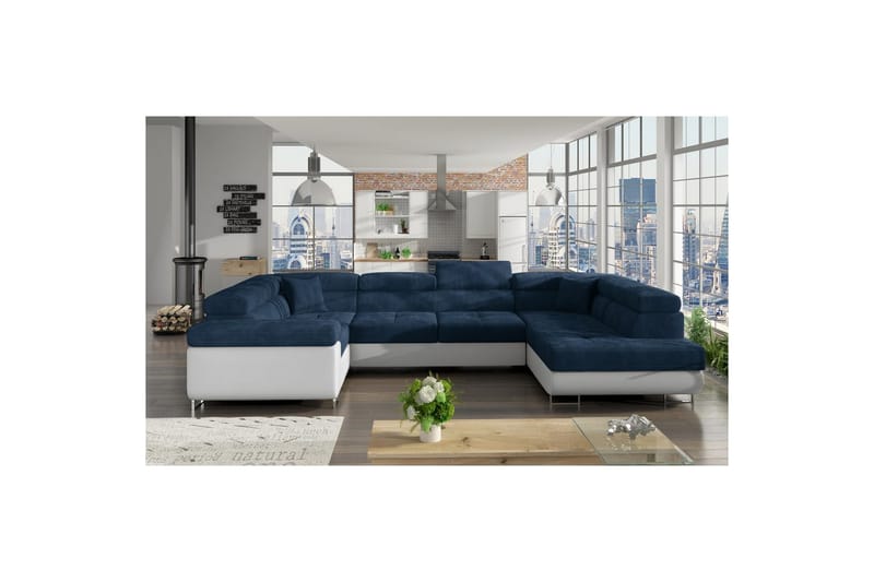 Hörnsoffa Eltap Letto 340x202x90 cm - Kronos 09, Soft 17, Mörkblå, Vit, Höger - Möbler - Vardagsrum - Bäddsoffor - Hörnbäddsoffa