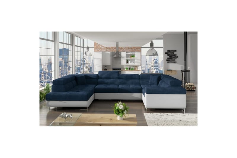 Hörnsoffa Eltap Letto 340x202x90 cm - Kronos 09, Soft 17, Mörkblå, Vit, Vänster - Möbler - Vardagsrum - Bäddsoffor - Hörnbäddsoffa