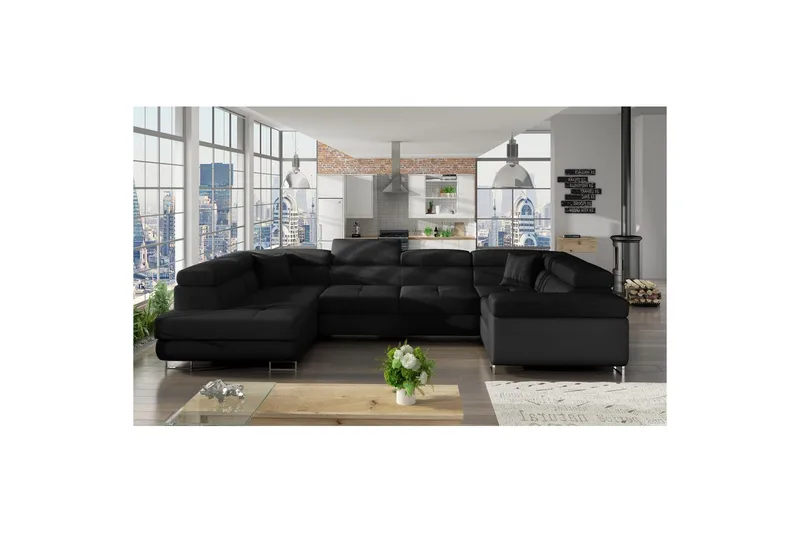 Hörnsoffa Eltap Letto 340x202x90 cm - Sawana 14, Soft 11, Svart, Svart, Vänster - Möbler - Vardagsrum - Bäddsoffor - Hörnbäddsoffa