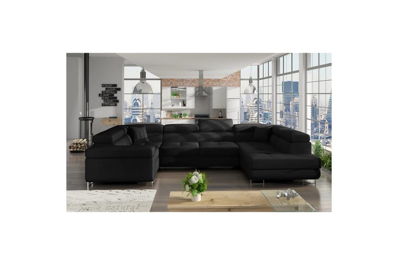 Hörnsoffa Eltap Letto 340x202x90 cm - Sawana 14, Svart, Höger - Möbler - Vardagsrum - Bäddsoffor - Hörnbäddsoffa