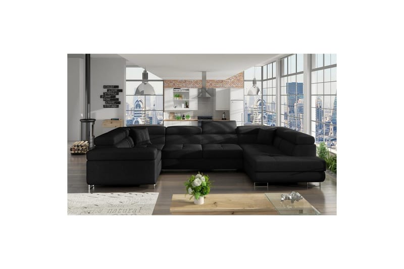 Hörnsoffa Eltap Letto 340x202x90 cm - Sawana 14, Svart, Höger - Möbler - Vardagsrum - Bäddsoffor - Hörnbäddsoffa
