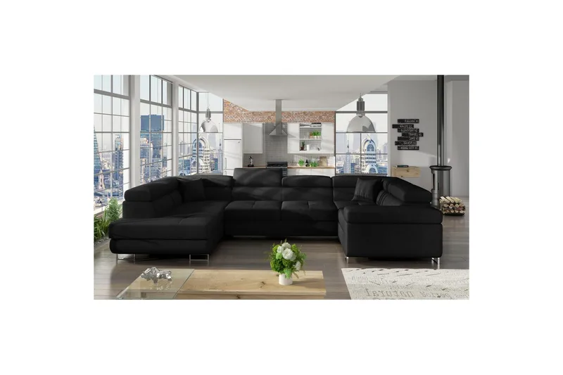 Hörnsoffa Eltap Letto 340x202x90 cm - Sawana 14, Svart, Vänster - Möbler - Vardagsrum - Bäddsoffor - Hörnbäddsoffa