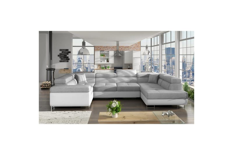 Hörnsoffa Eltap Letto 340x202x90 cm - Sawana 21, Soft 17, Grå, Vit, Höger - Möbler - Vardagsrum - Bäddsoffor - Hörnbäddsoffa