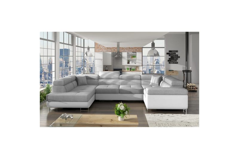 Hörnsoffa Eltap Letto 340x202x90 cm - Sawana 21, Soft 17, Grå, Vit, Vänster - Möbler - Vardagsrum - Bäddsoffor - Hörnbäddsoffa