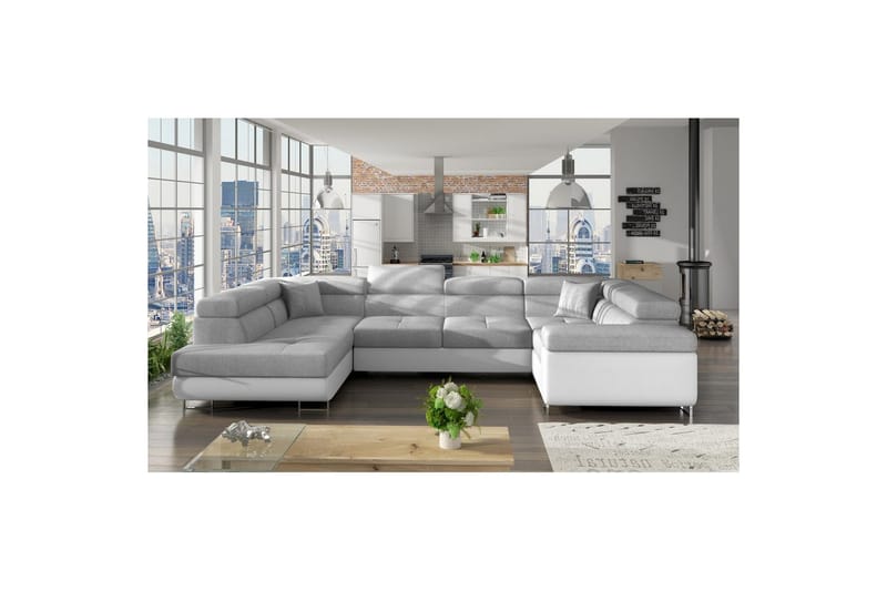 Hörnsoffa Eltap Letto 340x202x90 cm - Sawana 21, Soft 17, Grå, Vit, Vänster - Möbler - Vardagsrum - Bäddsoffor - Hörnbäddsoffa