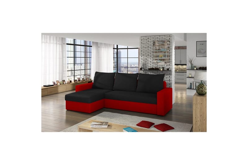 Hörnsoffa Eltap Livio 237x150x72 cm - Alova 04, Alova 46, Svart, Röd - Möbler - Vardagsrum - Bäddsoffor