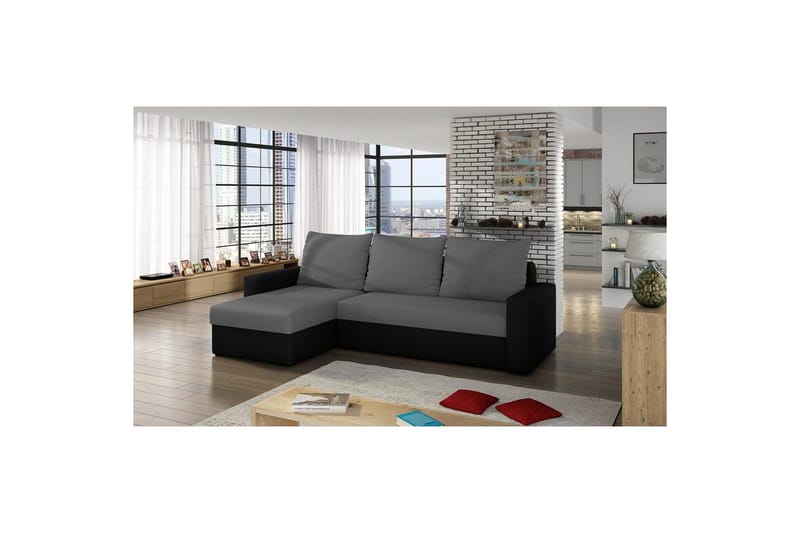 Hörnsoffa Eltap Livio 237x150x72 cm - Alova 10, Alova 04, Grå, Svart - Möbler - Vardagsrum - Bäddsoffor