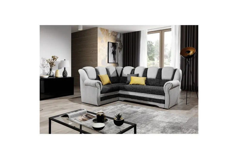 Hörnsoffa Eltap Lord II 243x195x112 cm - Berlin 02, Berlin 10, Svart, Grå, Vänster - Möbler - Vardagsrum - Bäddsoffor - Hörnbäddsoffa