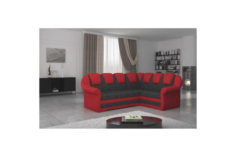Hörnsoffa Eltap Lord II 243x195x112 cm - Berlin 02, Soft 10, Svart, Röd, Höger - Möbler - Vardagsrum - Bäddsoffor - Hörnbäddsoffa