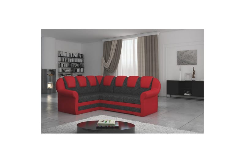 Hörnsoffa Eltap Lord II 243x195x112 cm - Berlin 02, Soft 10, Svart, Röd, Vänster - Möbler - Vardagsrum - Bäddsoffor - Hörnbäddsoffa
