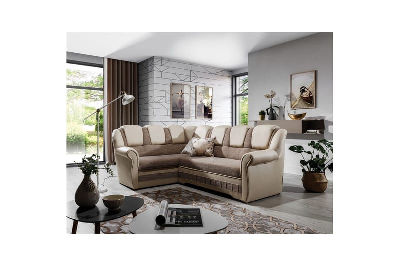 Hörnsoffa Eltap Lord II 243x195x112 cm - Berlin 03, Soft 33, Beige, Vänster - Möbler - Vardagsrum - Bäddsoffor - Hörnbäddsoffa