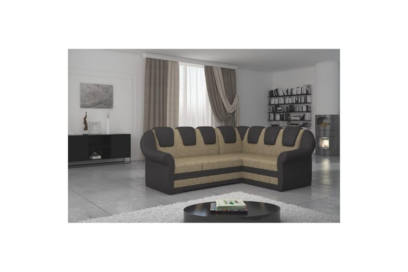 Hörnsoffa Eltap Lord II 243x195x112 cm - Berlin 03, Soft 66, Beige, Mörkbrun, Höger - Möbler - Vardagsrum - Bäddsoffor - Hörnbäddsoffa