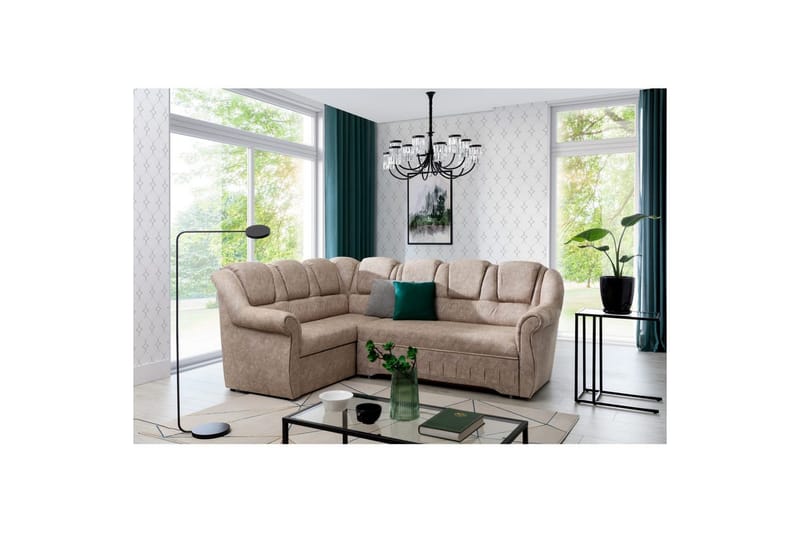 Hörnsoffa Eltap Lord II 243x195x112 cm - Dora 21, Beige, Vänster - Möbler - Vardagsrum - Bäddsoffor - Hörnbäddsoffa