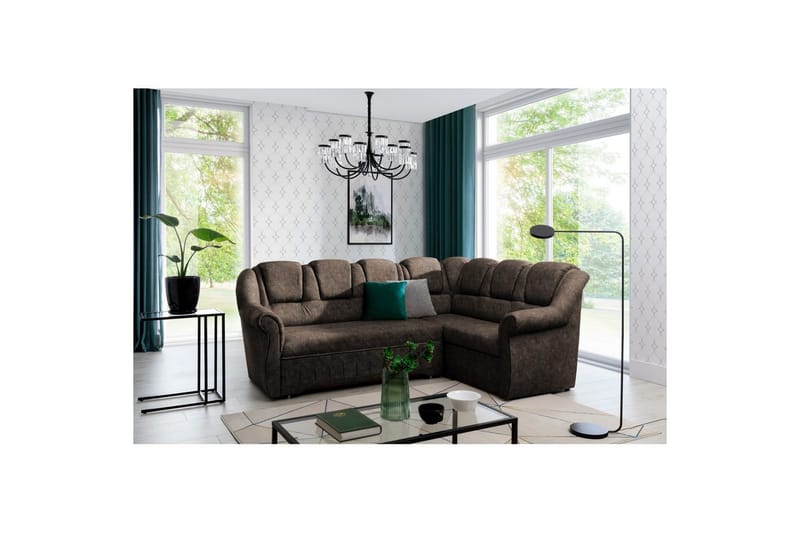 Hörnsoffa Eltap Lord II 243x195x112 cm - Dora 28, Mörkbrun, Höger - Möbler - Vardagsrum - Bäddsoffor - Hörnbäddsoffa