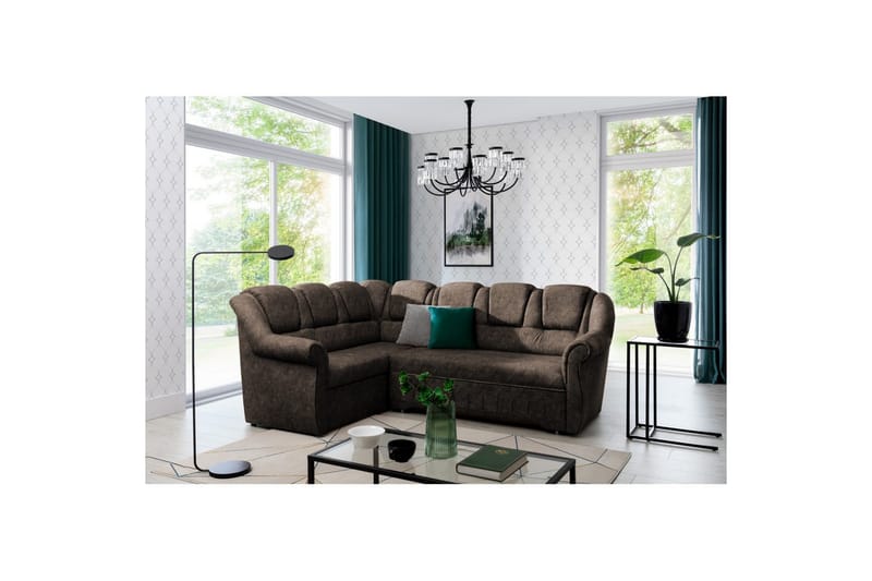 Hörnsoffa Eltap Lord II 243x195x112 cm - Dora 28, Mörkbrun, Vänster - Möbler - Vardagsrum - Bäddsoffor - Hörnbäddsoffa
