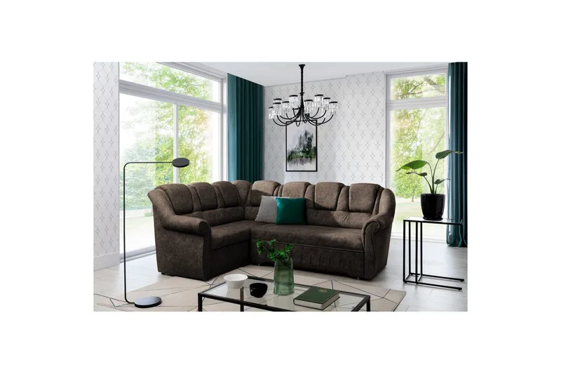 Hörnsoffa Eltap Lord II 243x195x112 cm - Dora 28, Mörkbrun, Vänster - Möbler - Vardagsrum - Bäddsoffor - Hörnbäddsoffa