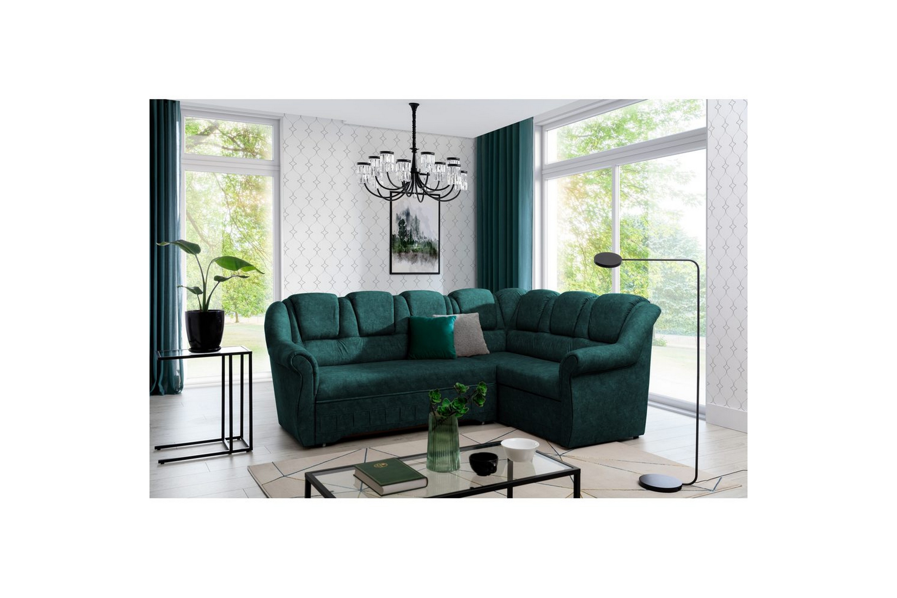 hörnsoffa eltap lord ii 243x195x112 cm - dora 85, mörkgrön, höger