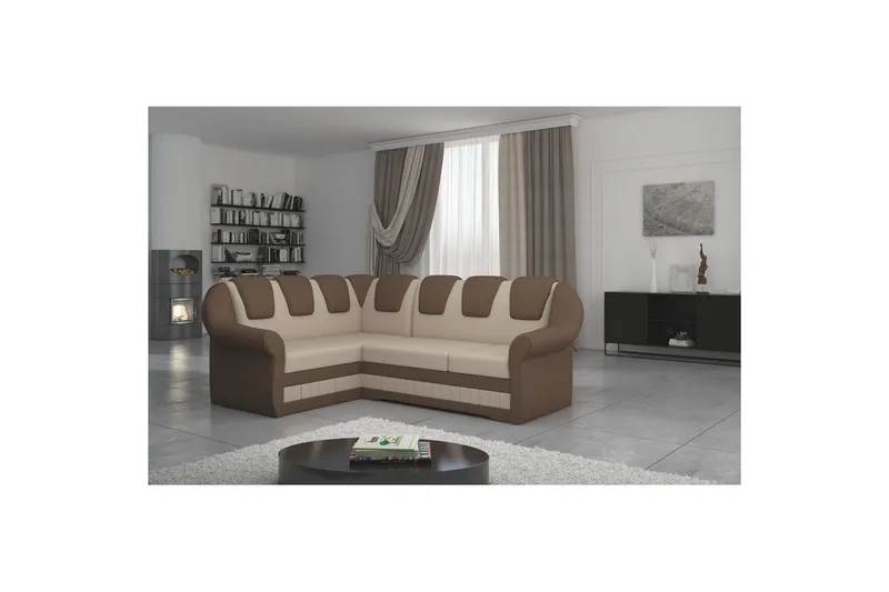 Hörnsoffa Eltap Lord II 243x195x112 cm - Jasmine 22, Soft 15, Beige, Brun, Vänster - Möbler - Vardagsrum - Bäddsoffor - Hörnbäddsoffa