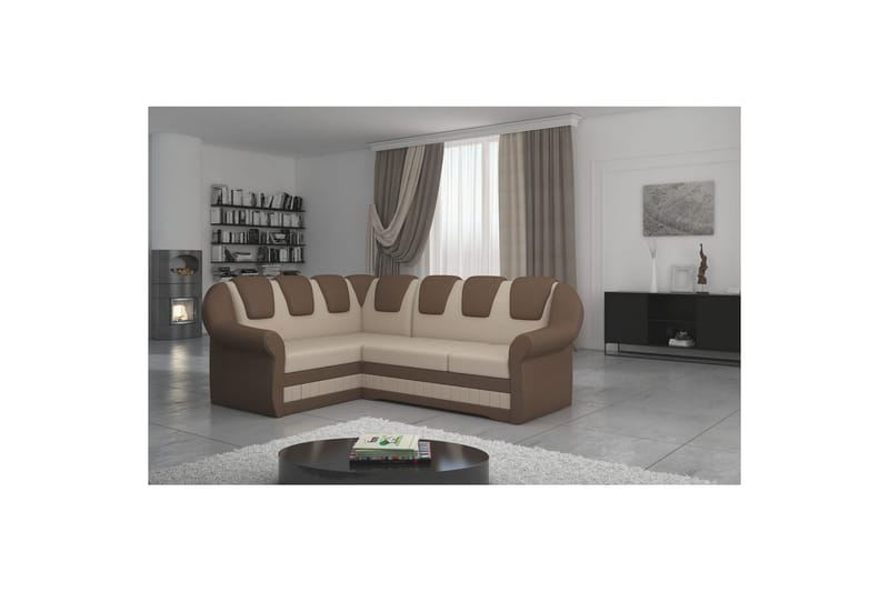 Hörnsoffa Eltap Lord II 243x195x112 cm - Jasmine 22, Soft 15, Beige, Brun, Vänster - Möbler - Vardagsrum - Bäddsoffor - Hörnbäddsoffa