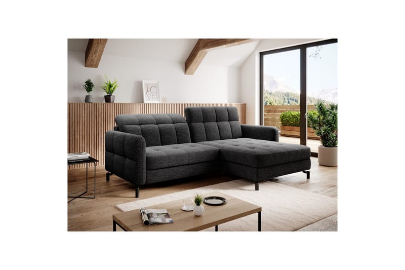 Hörnsoffa Eltap Lorelle 225x160x105 cm - Berlin 02, Svart, Höger - Möbler - Vardagsrum - Bäddsoffor