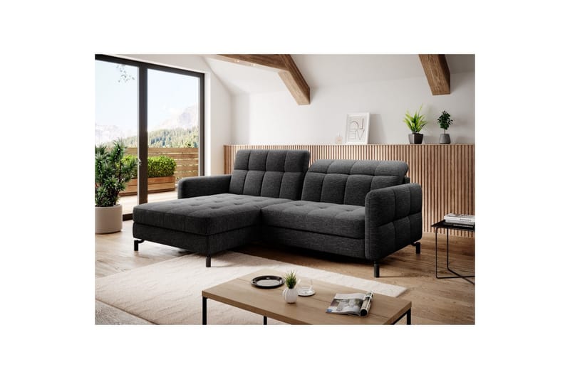 Hörnsoffa Eltap Lorelle 225x160x105 cm - Berlin 02, Svart, Vänster - Möbler - Vardagsrum - Bäddsoffor