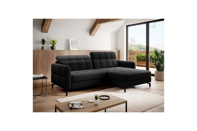 Hörnsoffa Eltap Lorelle 225x160x105 cm - Inari 100, Svart, Höger - Möbler - Vardagsrum - Bäddsoffor