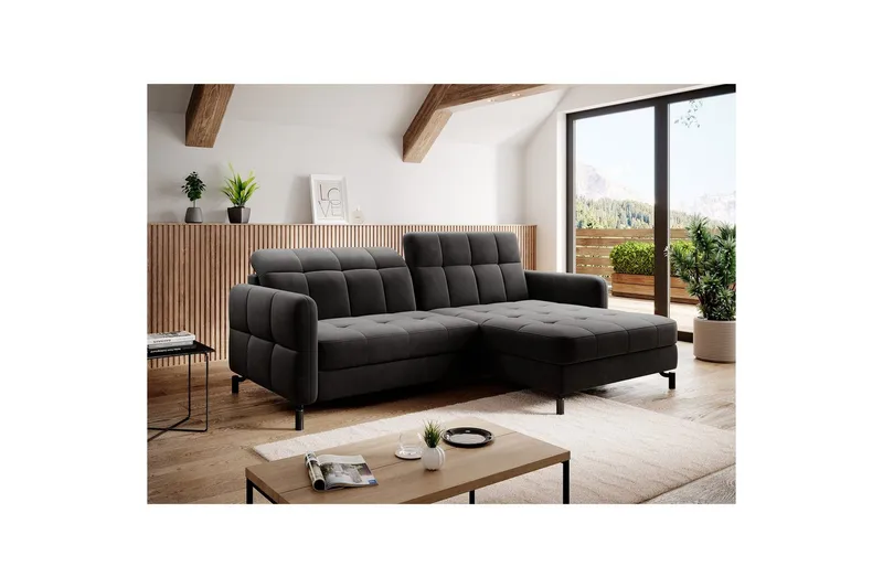 Hörnsoffa Eltap Lorelle 225x160x105 cm - Kronos 07, Svart, Höger - Möbler - Vardagsrum - Bäddsoffor