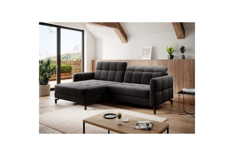 Hörnsoffa Eltap Lorelle 225x160x105 cm - Kronos 07, Svart, Vänster - Möbler - Vardagsrum - Bäddsoffor