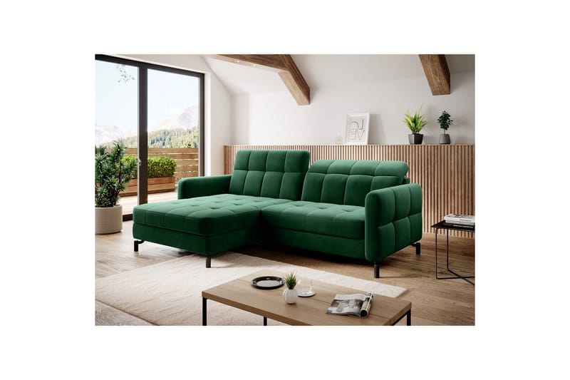 Hörnsoffa Eltap Lorelle 225x160x105 cm - Kronos 19, Mörkgrön, Vänster - Möbler - Vardagsrum - Bäddsoffor