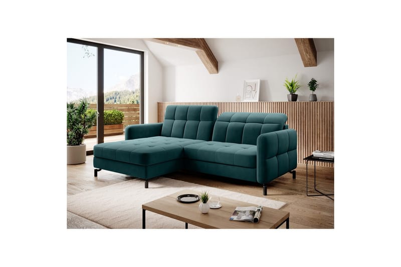 Hörnsoffa Eltap Lorelle 225x160x105 cm - Mat Velvet 75, Grön, Vänster - Möbler - Vardagsrum - Bäddsoffor