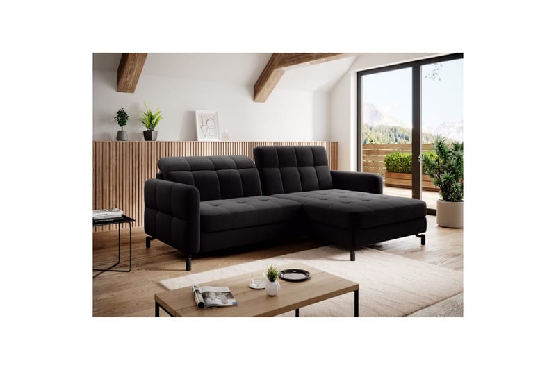 Hörnsoffa Eltap Lorelle 225x160x105 cm - Mat Velvet 99, Blå, Höger - Möbler - Vardagsrum - Bäddsoffor