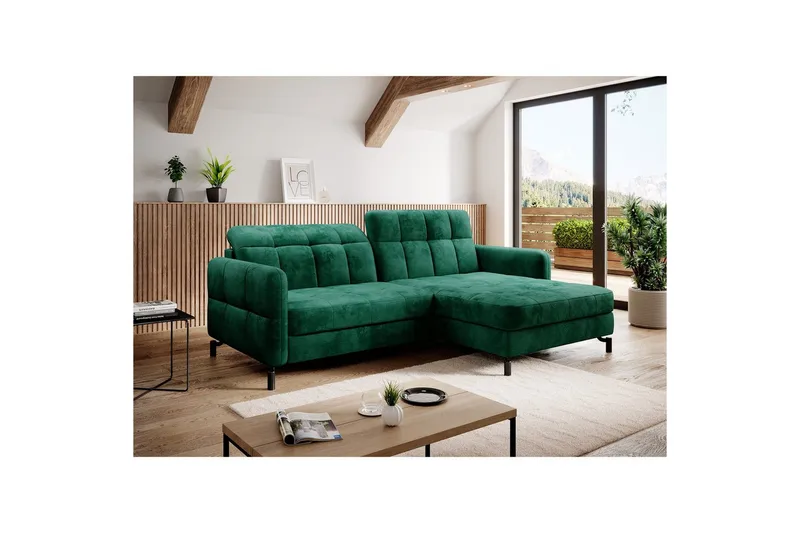 Hörnsoffa Eltap Lorelle 225x160x105 cm - Monolit 37, Grön, Höger - Möbler - Vardagsrum - B äddsoffor