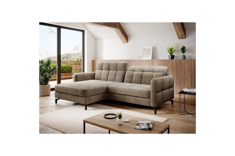 Hörnsoffa Eltap Lorelle 225x160x105 cm - Monolith 09, Mörk Beige, Vänster - Möbler - Vardagsrum - Bäddsoffor