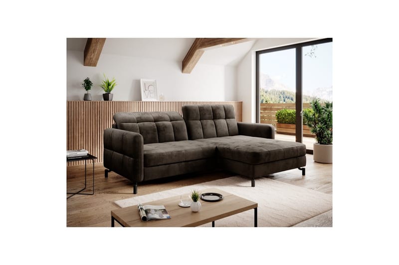 Hörnsoffa Eltap Lorelle 225x160x105 cm - Monolith 29, Mörk Brun, Höger - Möbler - Vardagsrum - Bäddsoffor