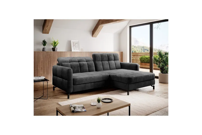 Hörnsoffa Eltap Lorelle 225x160x105 cm - Monolith 97, Mörkgrå, Höger - Möbler - Vardagsrum - Bäddsoffor