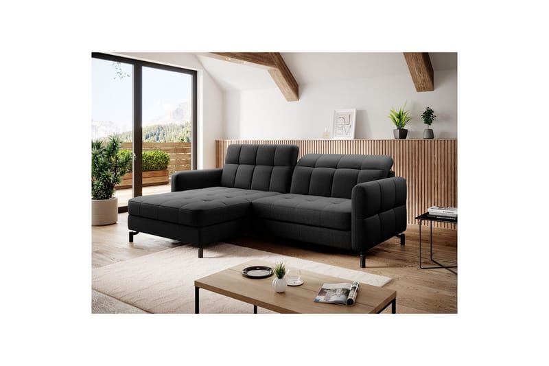 Hörnsoffa Eltap Lorelle 225x160x105 cm - Sawana 14, Svart, Vänster - Möbler - Vardagsrum - Bäddsoffor