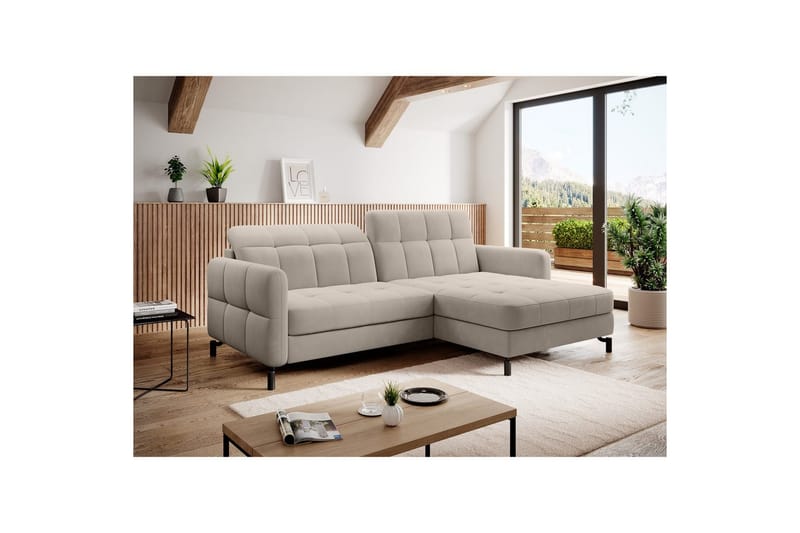 Hörnsoffa Eltap Lorelle 225x160x105 cm - Paros 02, Beige, Höger - Möbler - Vardagsrum - Bäddsoffor