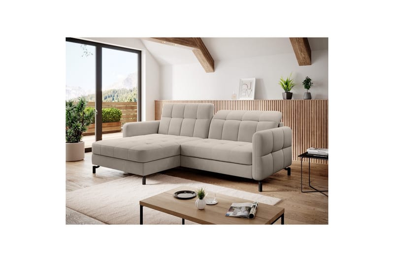 Hörnsoffa Eltap Lorelle 225x160x105 cm - Paros 02, Beige, Vänster - Möbler - Vardagsrum - Bäddsoffor