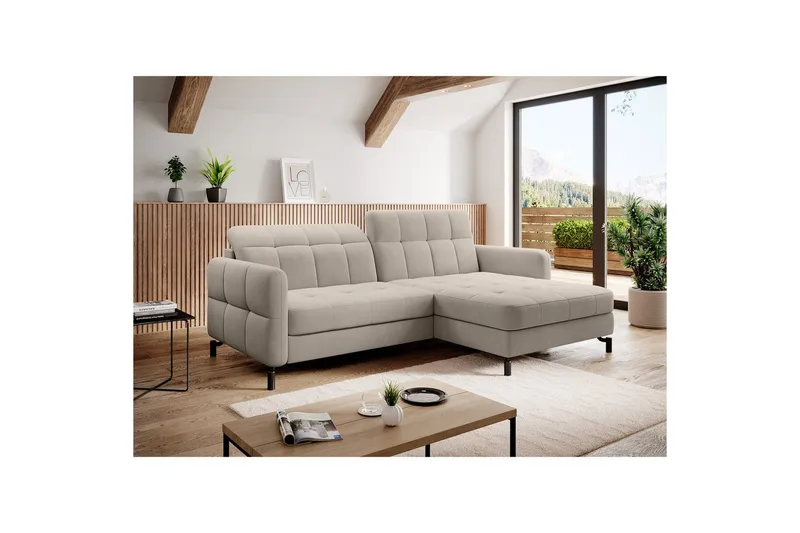 Hörnsoffa Eltap Lorelle 225x160x105 cm - Paros 02, Beige, Höger - Möbler - Vardagsrum - Bäddsoffor