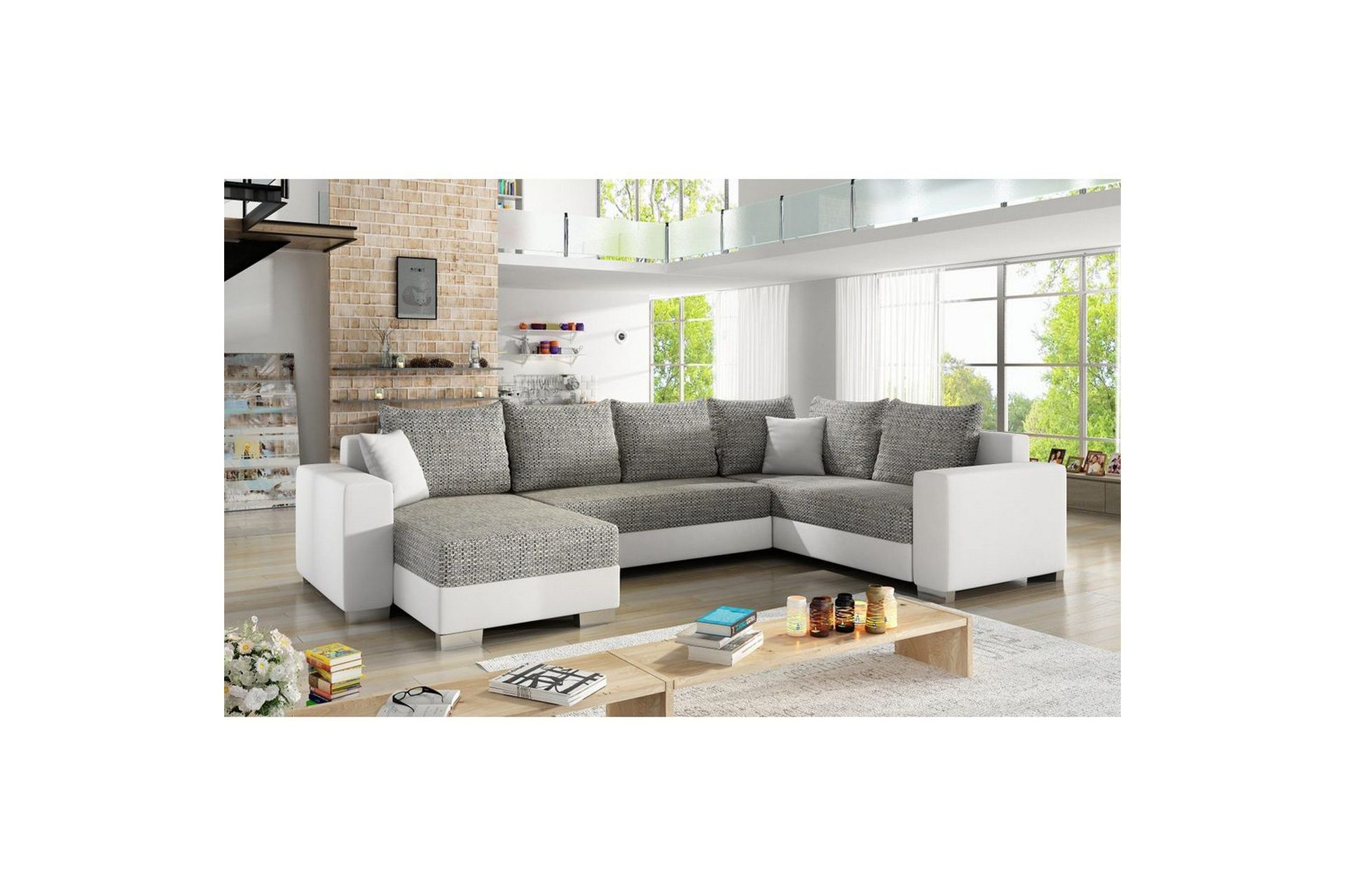 H&ouml;rnsoffa Eltap Marco 312x210x92 cm - Berlin 01, Soft 17, Gr&aring;, Vit, V&auml;nster