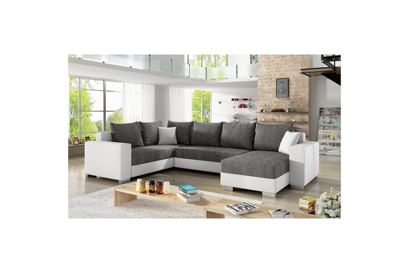 Hörnsoffa Eltap Marco 312x210x92 cm - Berlin 02, Soft 17, Svart, Vit, Höger - Möbler - Vardagsrum - Bäddsoffor - Hörnbäddsoffa