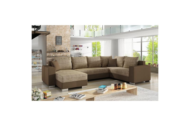 Hörnsoffa Eltap Marco 312x210x92 cm - Berlin 03, Soft 15, Beige, Brun, Vänster - Möbler - Vardagsrum - Bäddsoffor - Hörnbäddsoffa