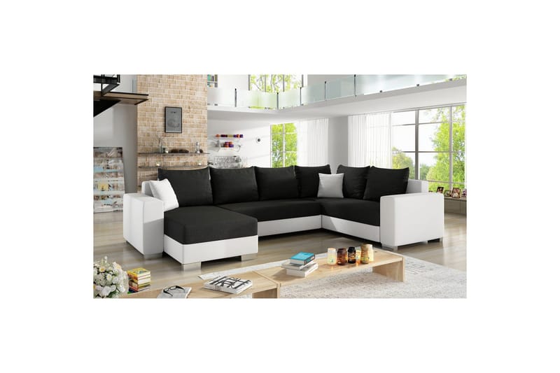 Hörnsoffa Eltap Marco 312x210x92 cm - Sawana 14, Soft 17, Svart, Vit, Vänster - Möbler - Vardagsrum - Bäddsoffor - Hörnbäddsoffa